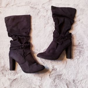Black high heeled boots size 10 suede